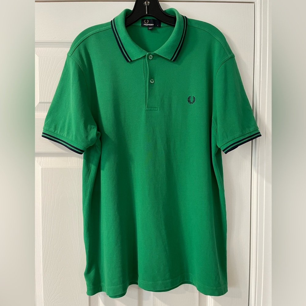 Fred Perry Green with Navy Blue Stripes Polo Shirt Large